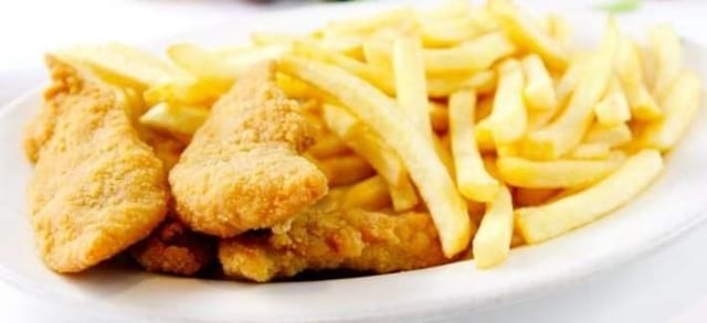 Kids Chicken Strips with French Fries.